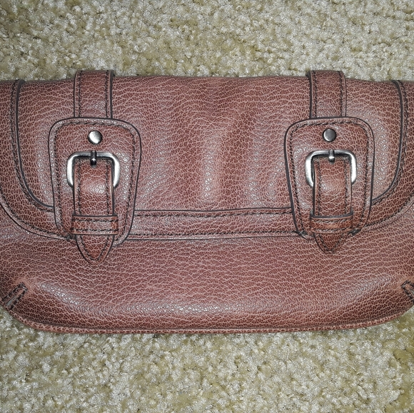 Handbags - ANN TAYLOR LOFT BROWN LEATHER WRISTLET METAL SNAPS